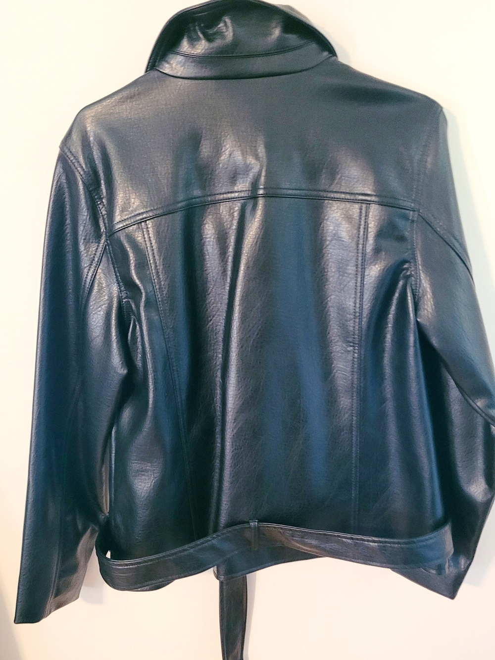 Old Navy Black Leather Moto Biker Jacket with Belt - Picture 3 of 5